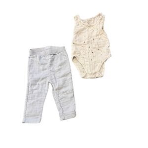 Aden + anais sleeveless bodysuit & pants linen muslin boys sz 3 months